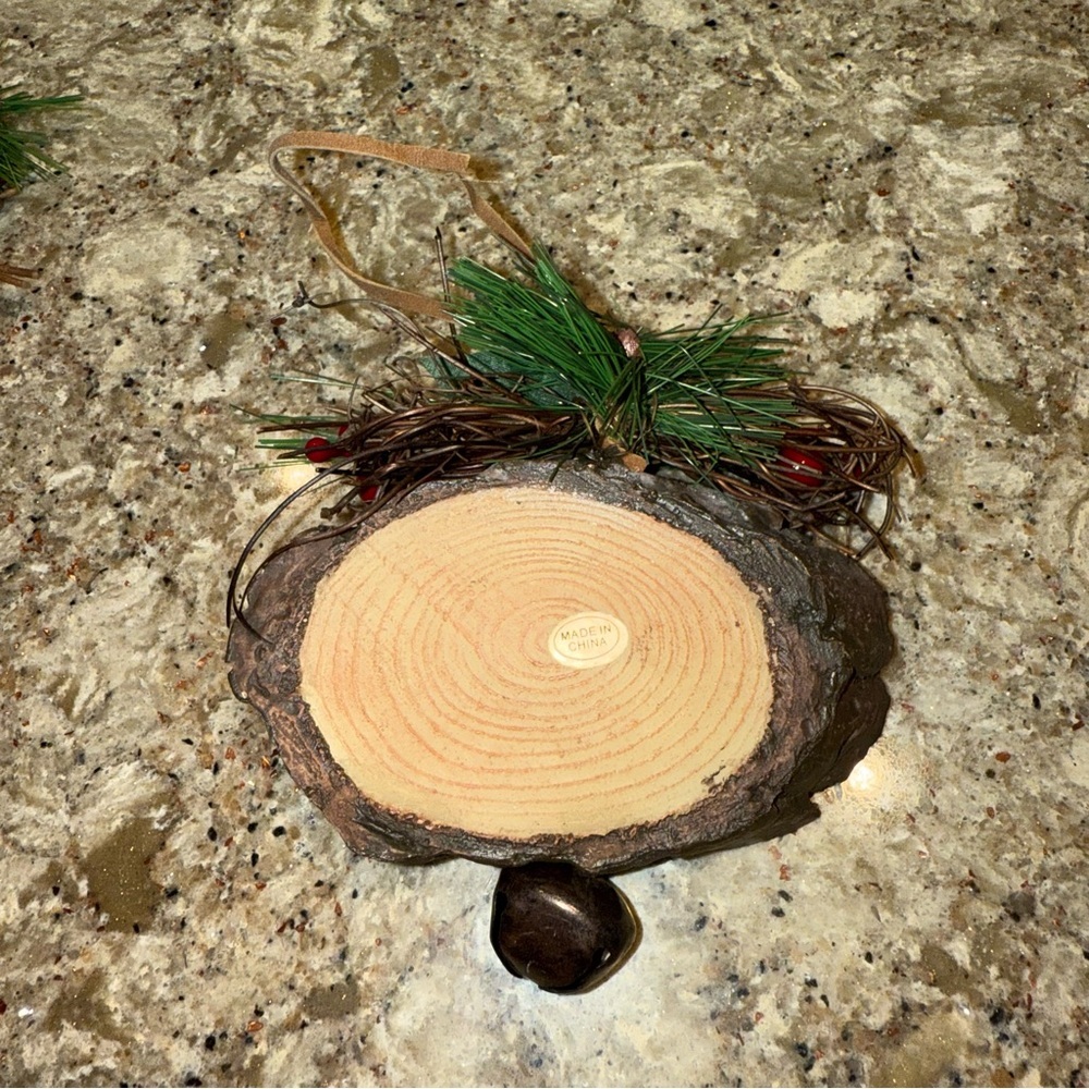 "NOEL" Wooden Christmas Holiday Ornament with Bell, Pinecone, Pine - Picture 2 of 2